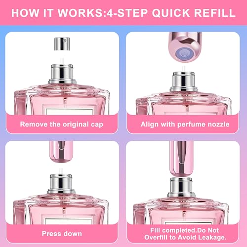 5 Pack Travel Perfume Bottle Refillable with View Window, 5ml Mini Spray Bottles for Perfume, Leak Proof Empty Atomizer Set（Light Blue，Bright Silver,Rose Red,Bright Green,Bright Purple） - color: Light Blue,Bright Silver,Rose Red,Bright Green,Bright Purple