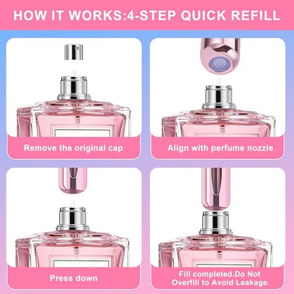 5 Pack Travel Perfume Bottle Refillable with View Window, 5ml Mini Spray Bottles for Perfume, Leak Proof Empty Atomizer Set（Light Blue，Bright Silver,Rose Red,Bright Green,Bright Purple） - color: Light Blue,Bright Silver,Rose Red,Bright Green,Bright Purple