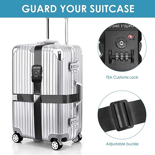 Travel Inspira TSA Accepted Long Luggage Cross Straps for Suitcases - color: Cross Black