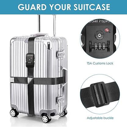 Travel Inspira TSA Accepted Long Luggage Cross Straps for Suitcases - color: Cross Black