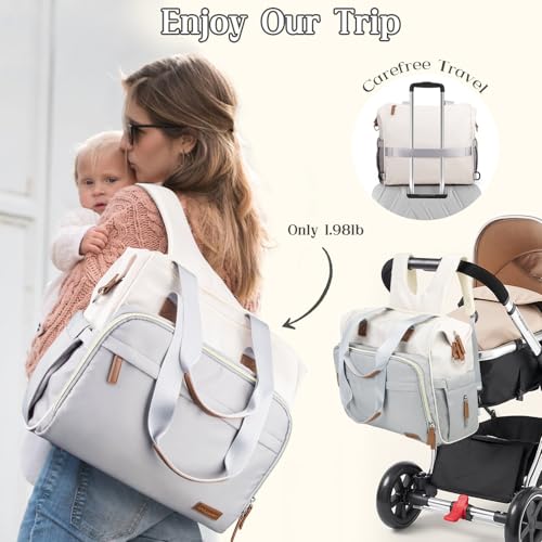 Diaper Bag Backpack Mommy Bag Large Capacity Diaper Backpack Travel Essential Baby Diaper Bag for Mom and Dad, Black (Blue & Creamy-White) - color: Blue & Creamy-white