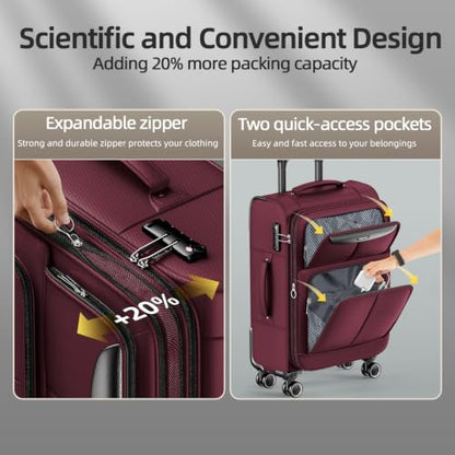 SHOWKOO Luggage Sets 3 Piece Softside Expandable Durable Suitcase Sets - color: Wine Red