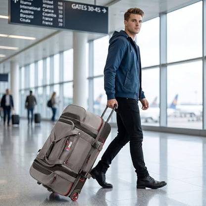 30" Expandable Rolling Duffle Bag w/Wheels and Handle | Extra Large Capacity, 2-Layer Space,Multiple Pockets, Travel Duffle Bag for Men Wome,TBL-074,Grey Red - color: Grey Red