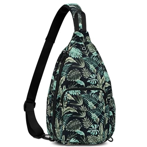 Sling Bag for Women Crossbody Chest Bag Convertible from Left to Right, Water Repellent Gym Backpack, Anit Theft - color: Banana Leaf