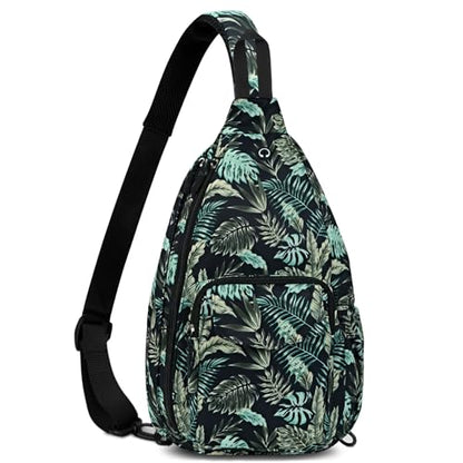 Sling Bag for Women Crossbody Chest Bag Convertible from Left to Right, Water Repellent Gym Backpack, Anit Theft - color: Banana Leaf