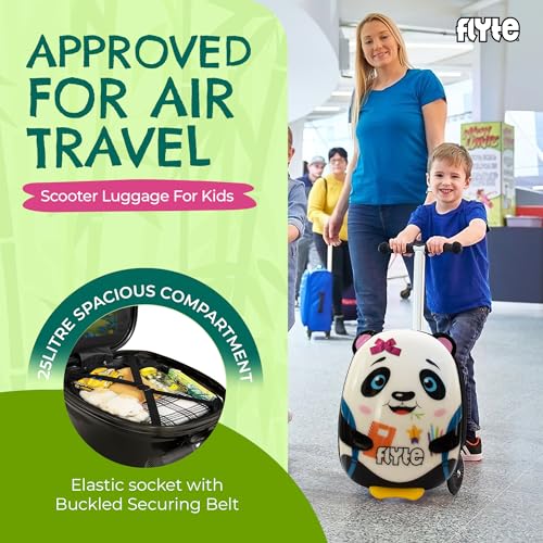 FLYTE Scooter Suitcase Folding Kids Luggage – Penni the Panda, 18 Inch Hardshell, Ride On with Wheels, 2-in-1, 25 Litre Capacity - color: Penni The Panda
