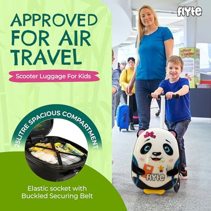FLYTE Scooter Suitcase Folding Kids Luggage – Penni the Panda, 18 Inch Hardshell, Ride On with Wheels, 2-in-1, 25 Litre Capacity - color: Penni The Panda