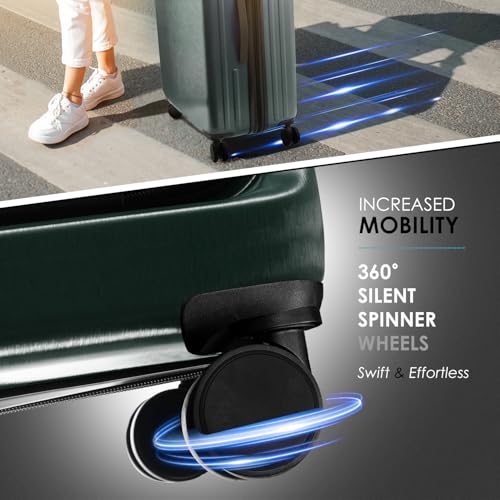 TRAVELARIM 4 Piece Luggage Sets with Spinner Wheels, Travel Suitcase Set - color: Green, size: 4 Piece Set (20/24/28)