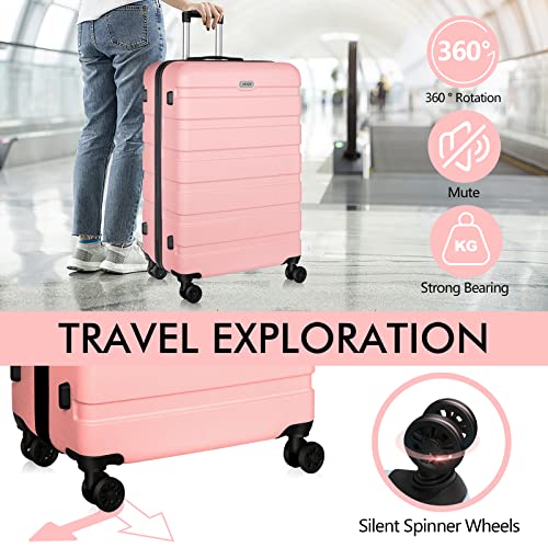 AnyZip Luggage PC ABS Hardside Lightweight Suitcase with 4 Universal Wheels TSA Lock Checked-Medium 24 Inch Pink - color: Pink, size: 24" Checked-Medium