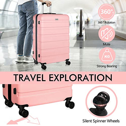 AnyZip Luggage PC ABS Hardside Lightweight Suitcase with 4 Universal Wheels TSA Lock Checked-Medium 24 Inch Pink - color: Pink, size: 24" Checked-Medium