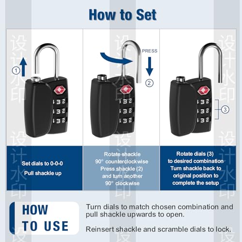 TSA Approved Cable Luggage Locks Metal 4PCS Black - size: Metal 4PCS
