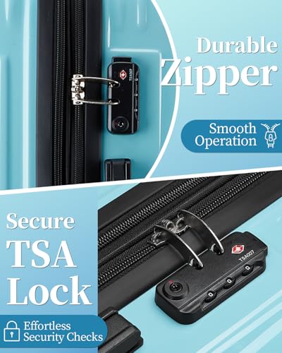 Luggage 2 Piece Set, Lightweight Hardside Suitcases, 20/24Inch - color: Sky, size: 2-piece(20"/24")