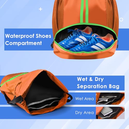 BROTOU Soccer Bags, Football Backpack, Volleyball Bag, Drawstring Backpack - color: Orange Yellow