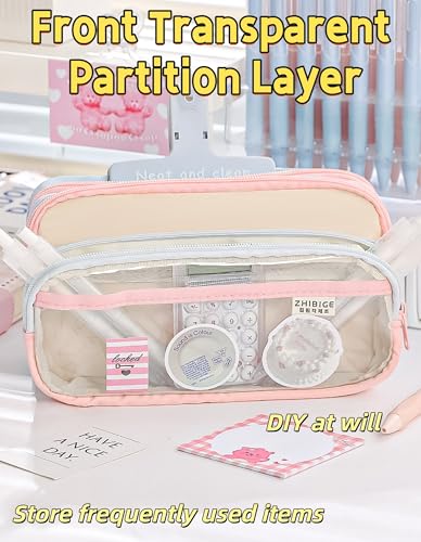 Transparent Large Pencil Case Japanese Pastel Pencil Pouch (Brown) - color: Brown