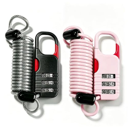 Travel Locks Cable Retractable, Mini Snowboard Lock with Combination, Small Padlock Combination with Wire for Luggage, Backpack, Suitcase, Stroller, Ski Gear, Motorcycle Helmet Anti Theft - color: Black+Pink