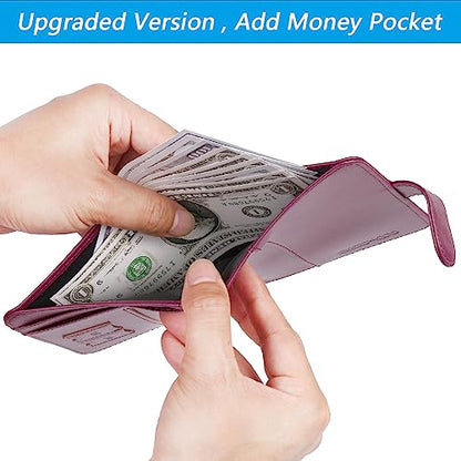 Passport Holder Cover Wallet RFID Blocking, Travel Essentials - color: Purple