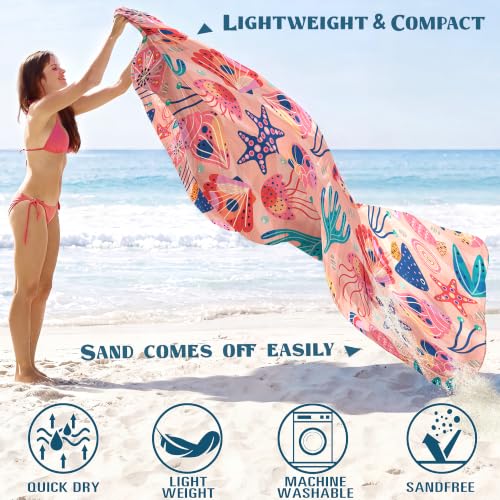 Beach Blanket Sandproof Waterproof Oversized 78"x81"/10'x9' Compact mat - color: Pink Ocean, size: 78''×81''