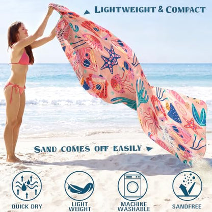 Beach Blanket Sandproof Waterproof Oversized 78"x81"/10'x9' Compact mat - color: Pink Ocean, size: 78''×110''