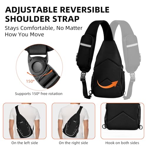 Crossbody Sling Bag, Lightweight Travel Sling Backpack with RFID Blocking - color: Black