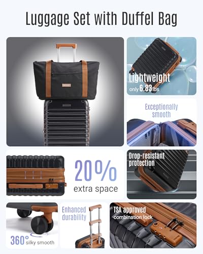 LIGHT FLIGHT Luggage Sets,Carry On Luggage 22x14x9,2-Piece,Black/Brown - color: 2pcs- Black/Brown