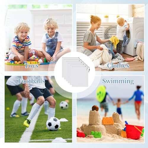 6 Pack Mesh Drawstring Bags with Lock, 14x17 for Gym, Beach, Laundry - color: White