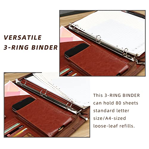WRIYES Zippered Portfolio Organizer with 3 Ring Binder, Brown - color: Brown2