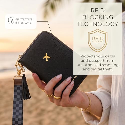 Beautiful Passport Holder And Travel Wallet with Wristlet Strap - color: Black