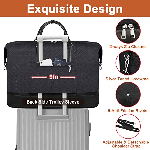 TIBES Travel Weekender Bag for Women, Overnight Bag with Shoe Compartment | 3PCS Large Travel Duffel Bag for Gym, Travel, Hospital, Business Trip, Carry On Tote, Wet & Dry Separation, Water Resistant - color: F-Black 3pcs