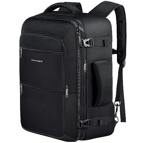 Vancropak Carry on Backpack for Airplanes, 45L Expandable Travel Backpack - color: A-black, size: XX-Large