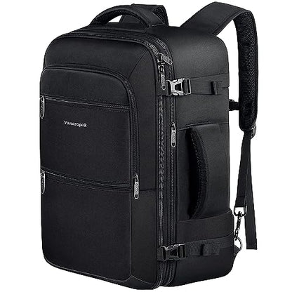 Vancropak Carry on Backpack for Airplanes, 45L Expandable Travel Backpack - color: A-black, size: XX-Large