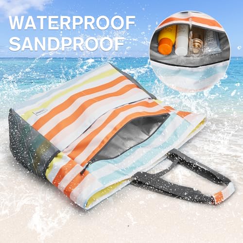 G4Free Beach Bag, Waterproof Sandproof Large Capacity Foldable for Women - color: Rainbow, size: 50L
