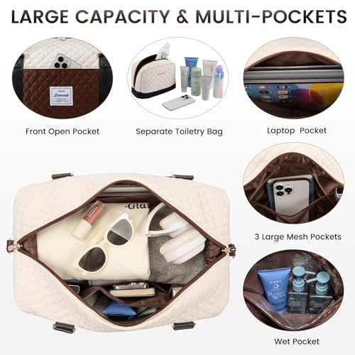 LOVEVOOK Travel Duffle Bag,Weekender Bags for Women with Shoe Compartment - color: Black＆white＆brown-a, size: Large-2 Pcs