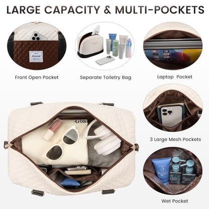 LOVEVOOK Travel Duffle Bag,Weekender Bags for Women with Shoe Compartment - color: Black＆white＆brown-a, size: Large-2 Pcs