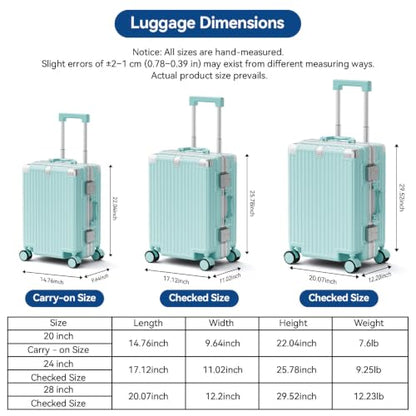 Trunk Luggage, Hardside Large Checked Suitcase, Mint Green, 28 in - color: mint green, size: 28in