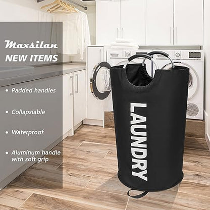 Maxsilan 90L Large Laundry Basket, Freestanding Tall Clothes Hamper, Collapsible Laundry Bag, Black (Pack of 3) - color: Black, size: 90L (Pack of 3)