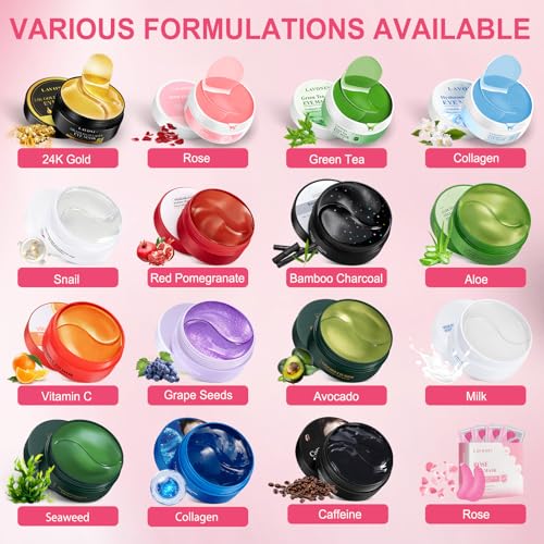 LAVONE Eye Mask, 15 Pairs Collagen Rose Eye Patches for Dark Circles, Pink - color: Dark Pink