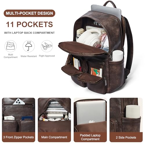 Shrrie 16 Inch Vegan Leather Laptop Backpack Purse for Women - color: Two-toned Coffee