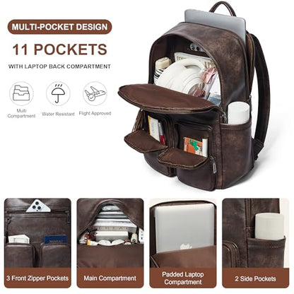 Shrrie 16 Inch Vegan Leather Laptop Backpack Purse for Women - color: Two-toned Coffee