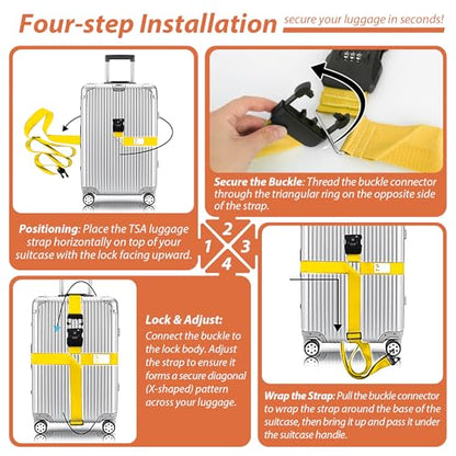 TSA Approved Luggage Straps with Combination Lock, Cross Yellow - color: Cross Yellow