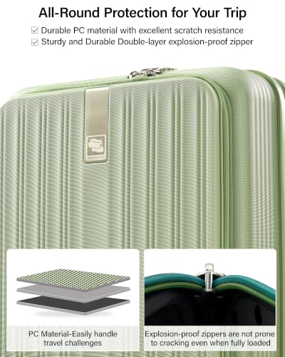 Hanke Top Opening 28" Large Luggage Expandable Hard Shell Bamboo Green - color: Bamboo Green, size: 28 Inch EXT
