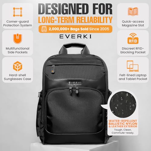 EVERKI Onyx Business Travel Backpack with Laptop Compartment, Black - 25 L - color: Black, size: 25 Liters