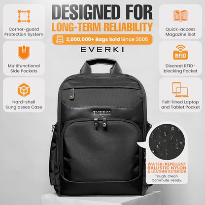 EVERKI Onyx Business Travel Backpack with Laptop Compartment, Black - 25 L - color: Black, size: 25 Liters