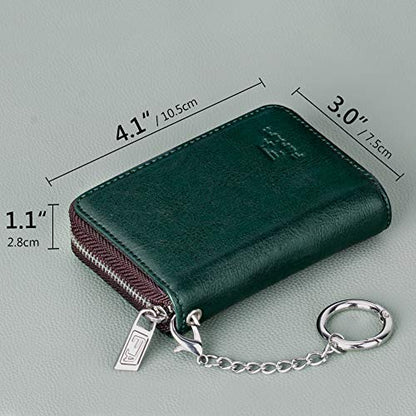 FurArt Zipper Wallet Women RFID Credit Card Holder keychain Wallet | ID Window RFID Blocking Compact Small business 15/16 slots - color: Dark Green