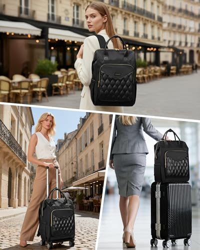 Ytonet Rolling Backpack for Women, 15.6 Inch Laptop Backpack with 4 Wheels - color: Black