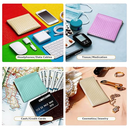 6 PCS Squeeze Small Purse Organizer Pouches & Sunglasses Case - color: Black+Purple+Gold+Green+Black+Gold, size: 4.7"×4.7"+3.5"×7.1"