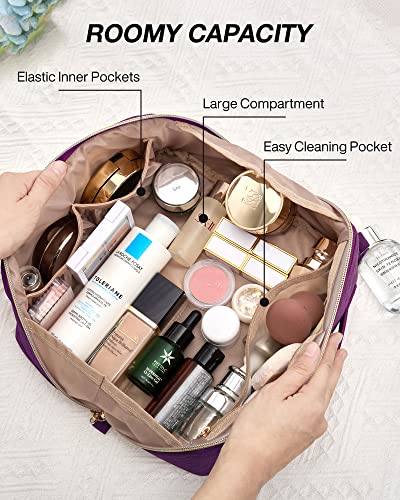 BAGSMART Puffy 메이크업 가방, 24-퍼플, 오픈 플랫 메이크업 가방 - color: 24-퍼플, size: 중형