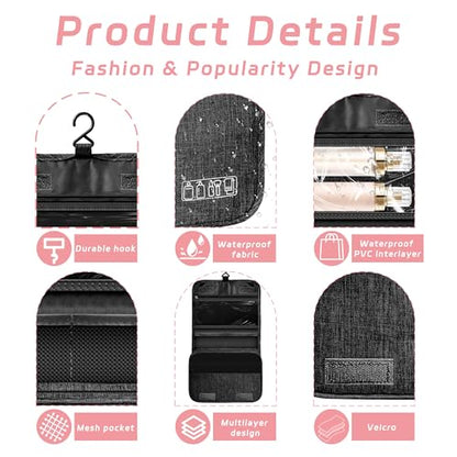 Toiletry Bag Travel Bag with Hanging Hook for Women and Men,Black - color: A-Black