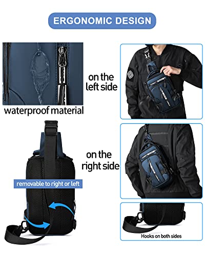 SEAFEW Blue Sling Crossbody Backpack, Anti-Theft Tactical Chest Bag - color: Blue-mini