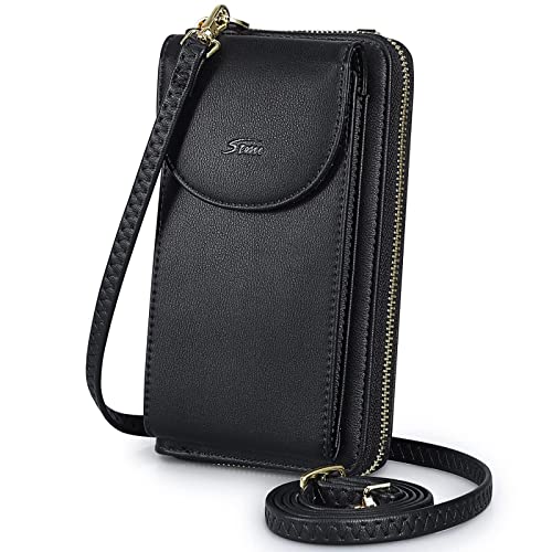 S-ZONE Small Crossbody Bags for Women Phone Purse RFID Blocking Wallet - color: A-black