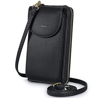 S-ZONE Small Crossbody Bags for Women Phone Purse RFID Blocking Wallet - color: A-black